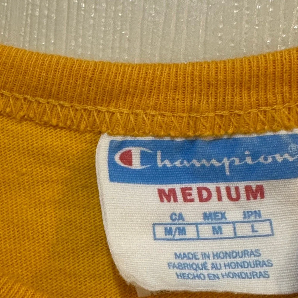 Champion Mens Big C Logo Script Fill T-Shirt Yellow Medium Short Sleeve Tee - Picture 4 of 6